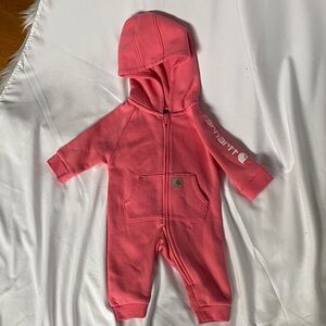Carhartt Kids Pink Hooded one piece sweatsuit. EUC